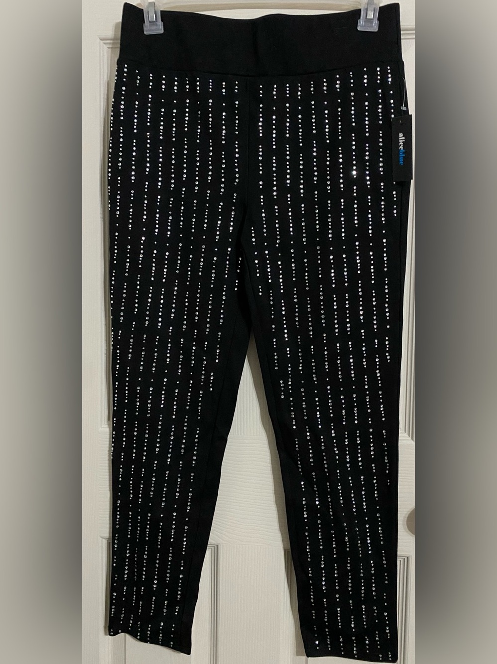 New-Black Rhinestone Embellished Leggings Large